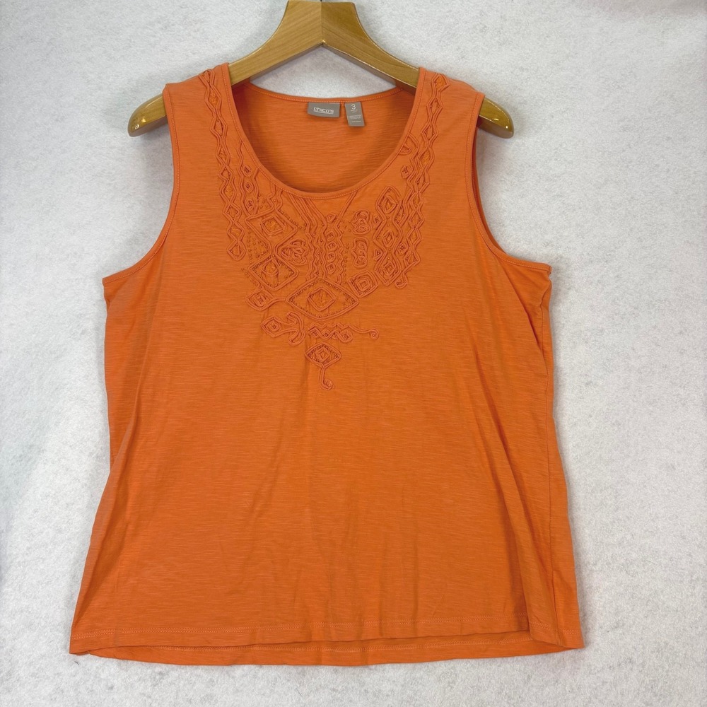 Chico's Orange Embroidered Beaded Tank Top Womens XL Boho Chic Summer Casual